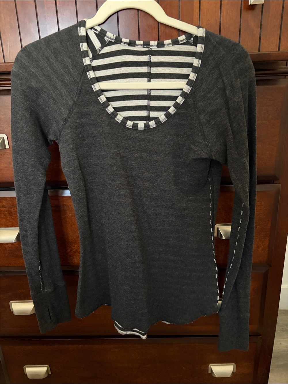 lululemon athletica Charcoal Long-Sleeve Scoop Tee with Striped Trim reversible